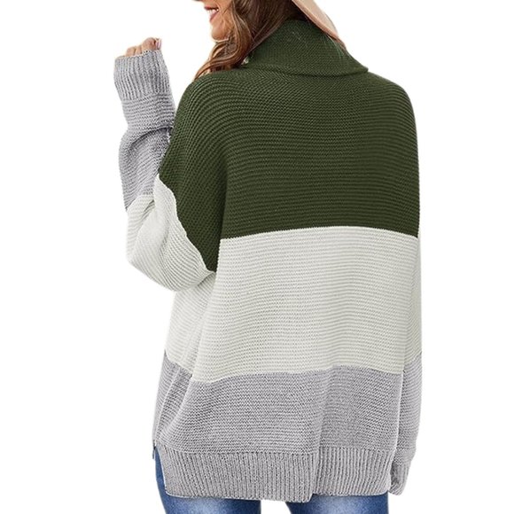 Casual Loose Fit Chunky Knit  Color Block Turtleneck Sweater L NWT - Picture 2 of 10